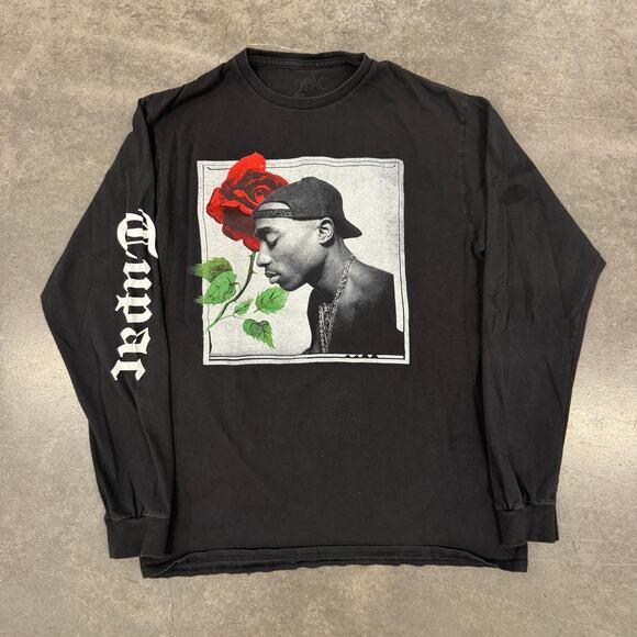 Vintage Y2k Tupac Rap Hip Hop Longsleeve Black Graphic Tee Medium - Picture 1 of 5